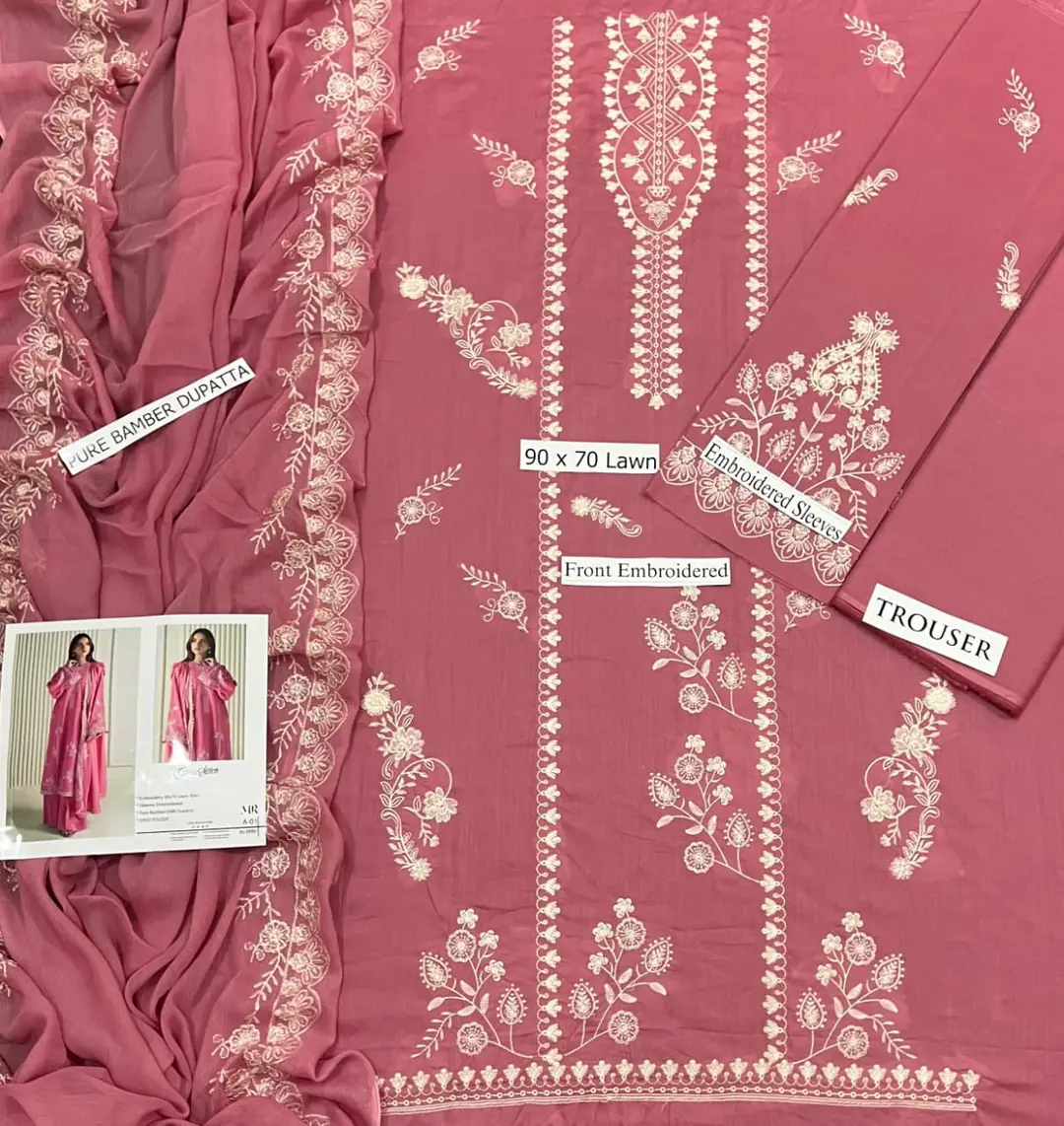 3 Pcs Women's Unstitched Embroidered Suit