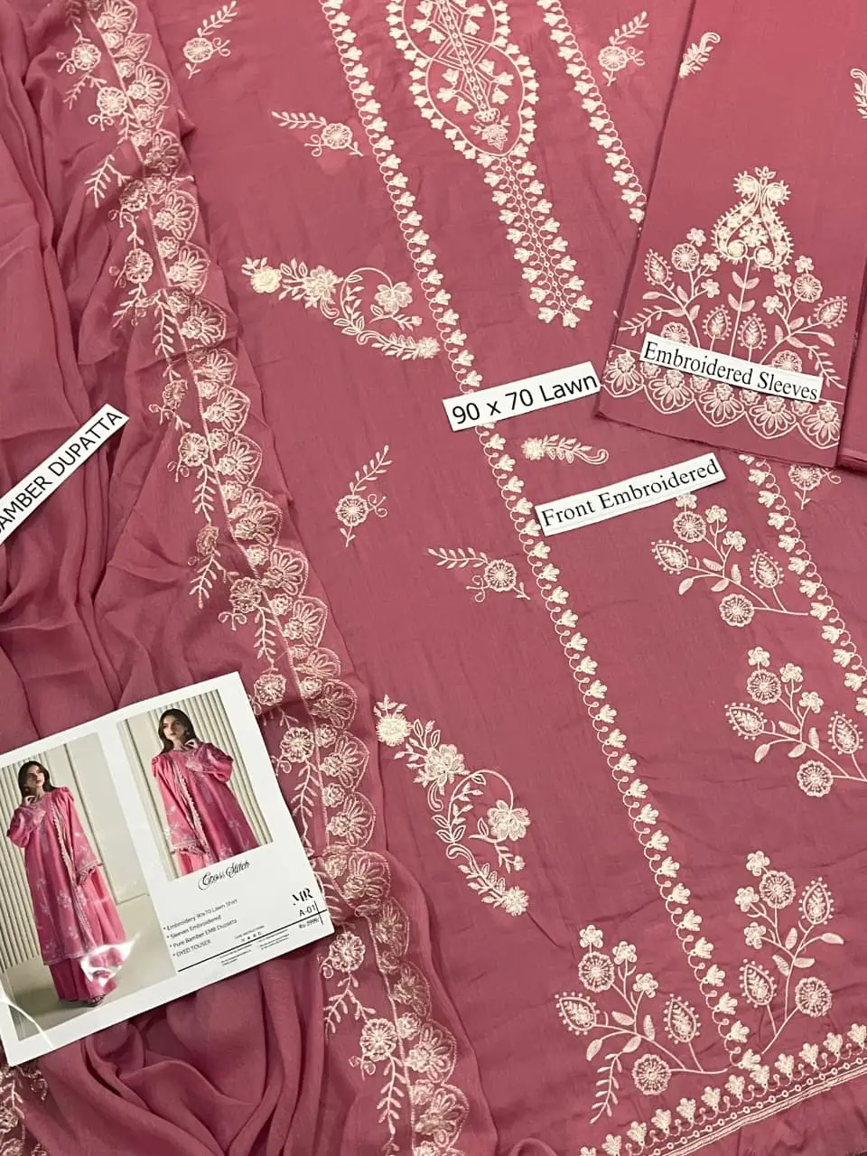 3 Pcs Women's Unstitched Embroidered Suit