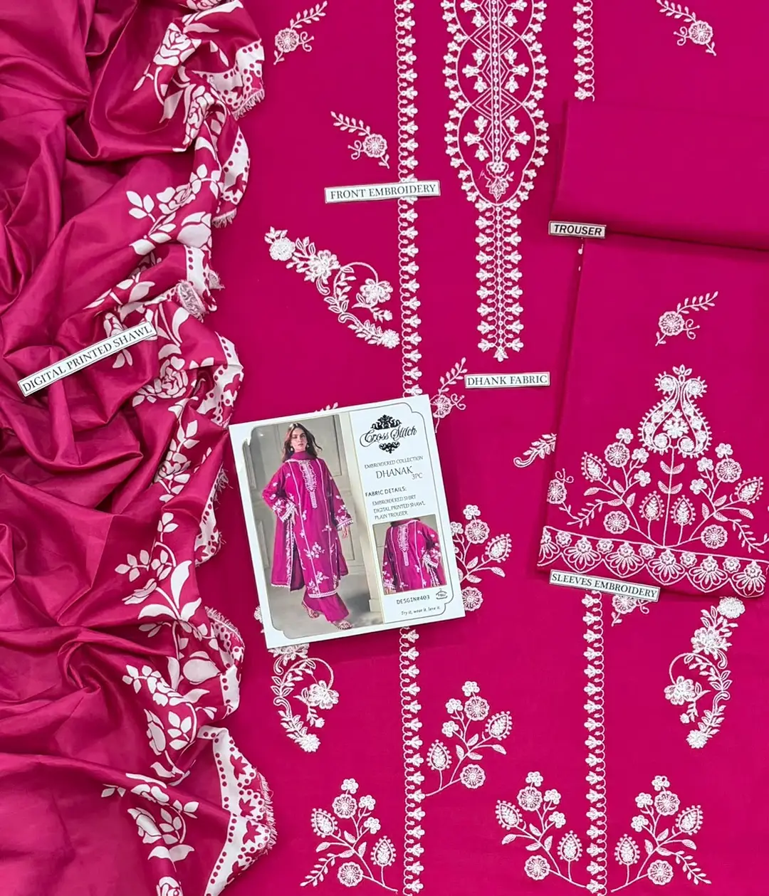 3 Pcs Women's Unstitched Embroidered Suit