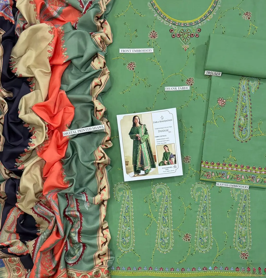 3 Pcs Women's Unstitched Embroidered Suit