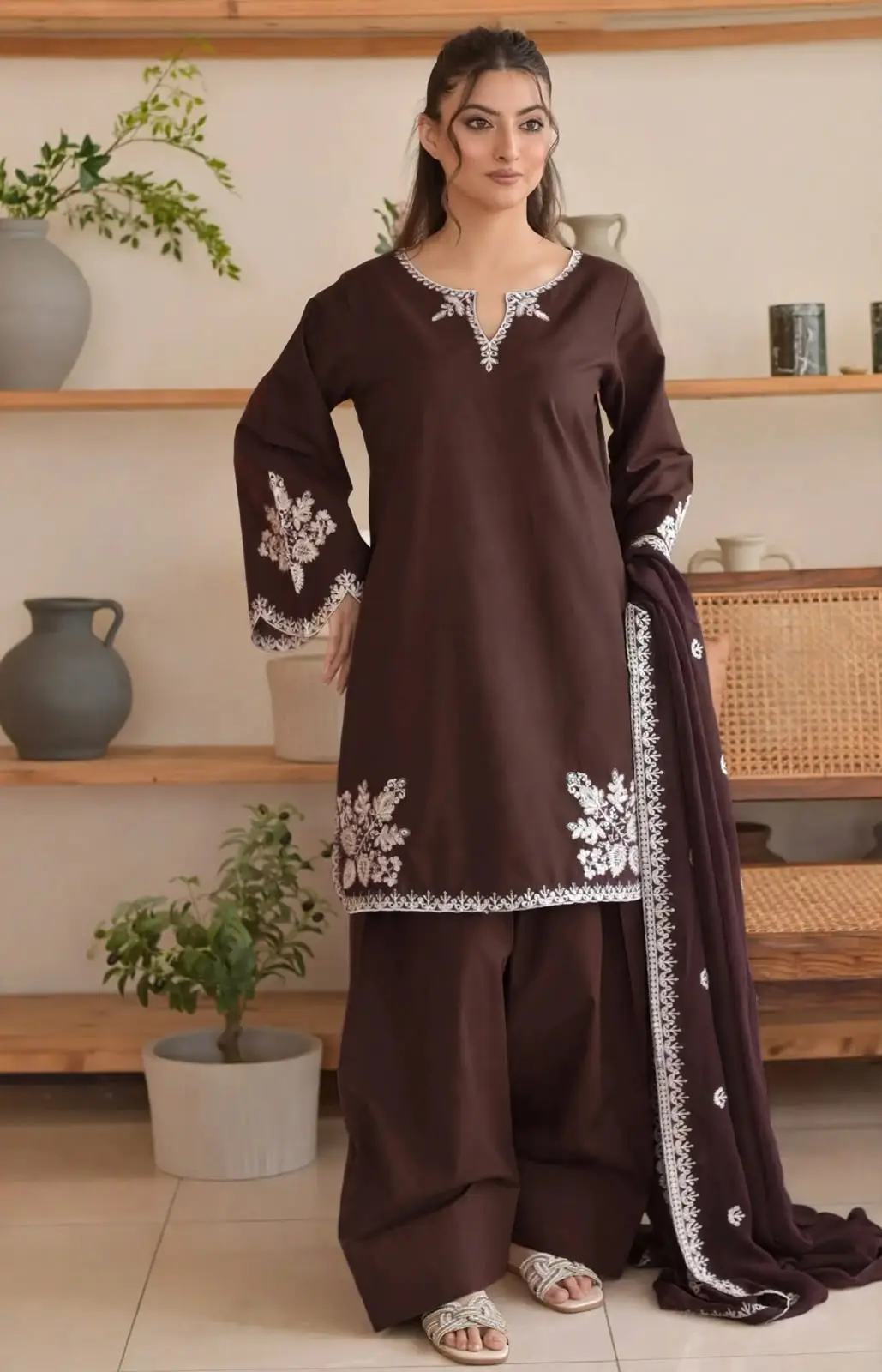 3 Pcs Women's Unstitched Embroidered Suit