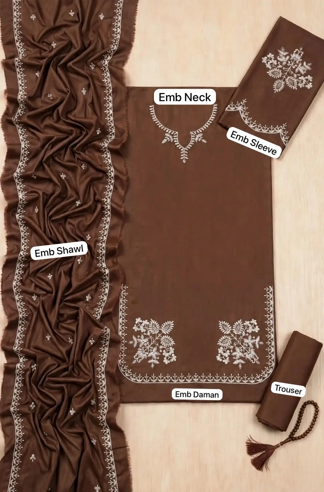 3 Pcs Women's Unstitched Embroidered Suit