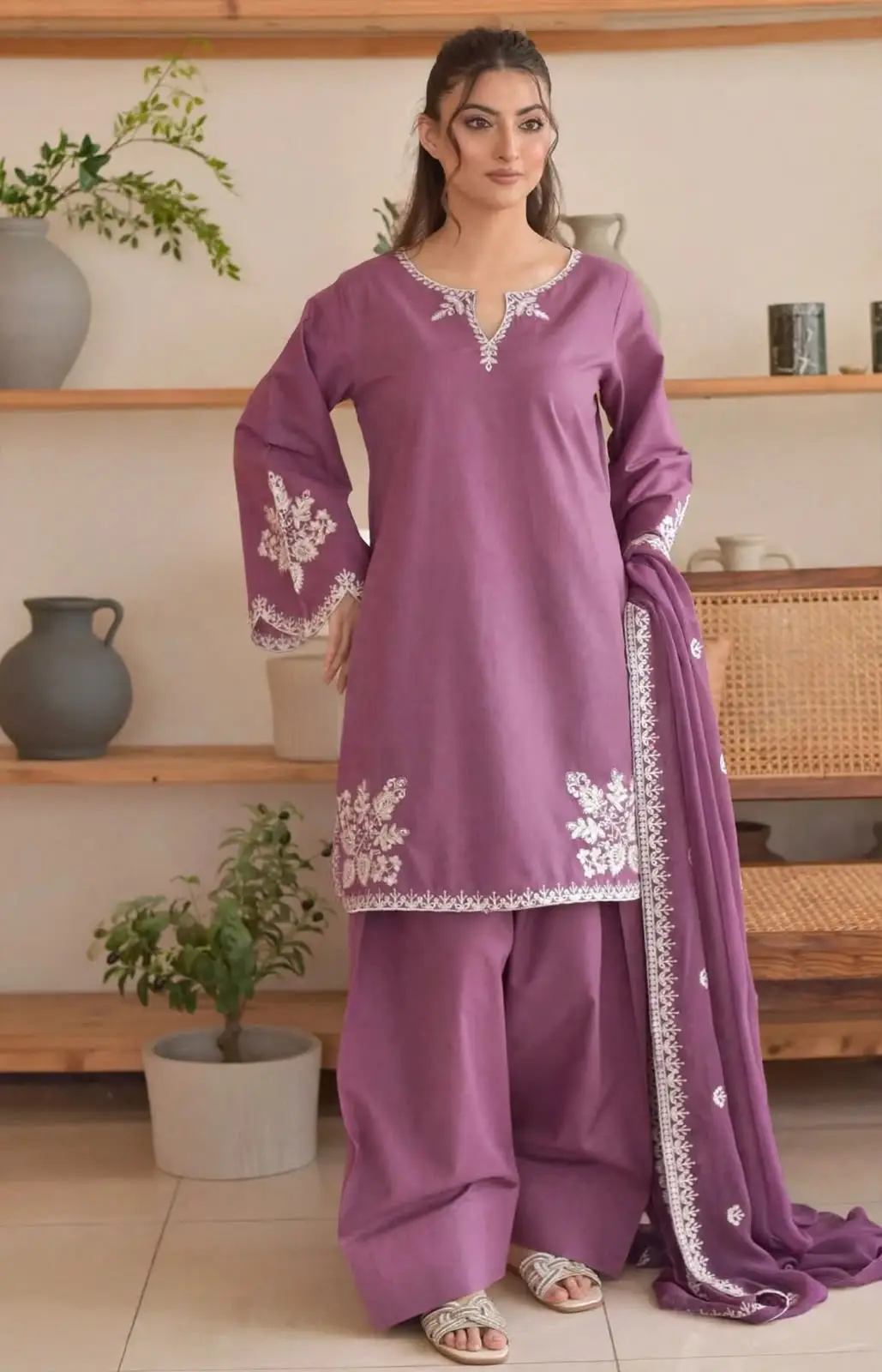 3 Pcs Women's Unstitched Embroidered Suit