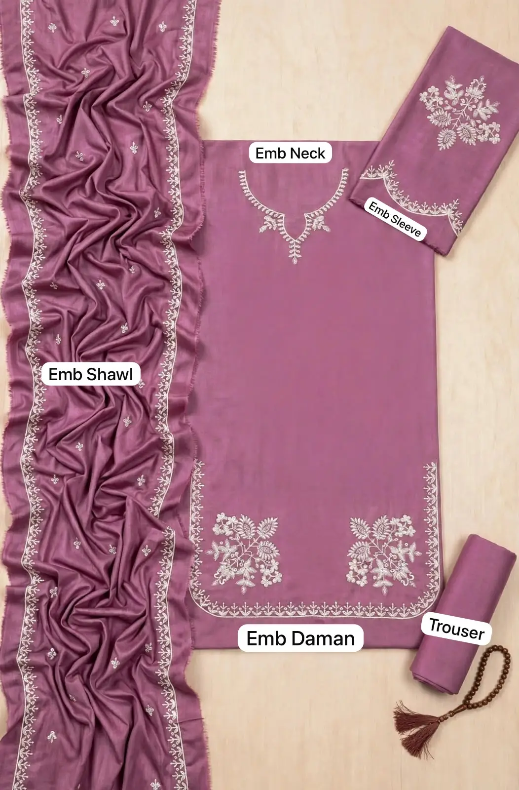 3 Pcs Women's Unstitched Embroidered Suit
