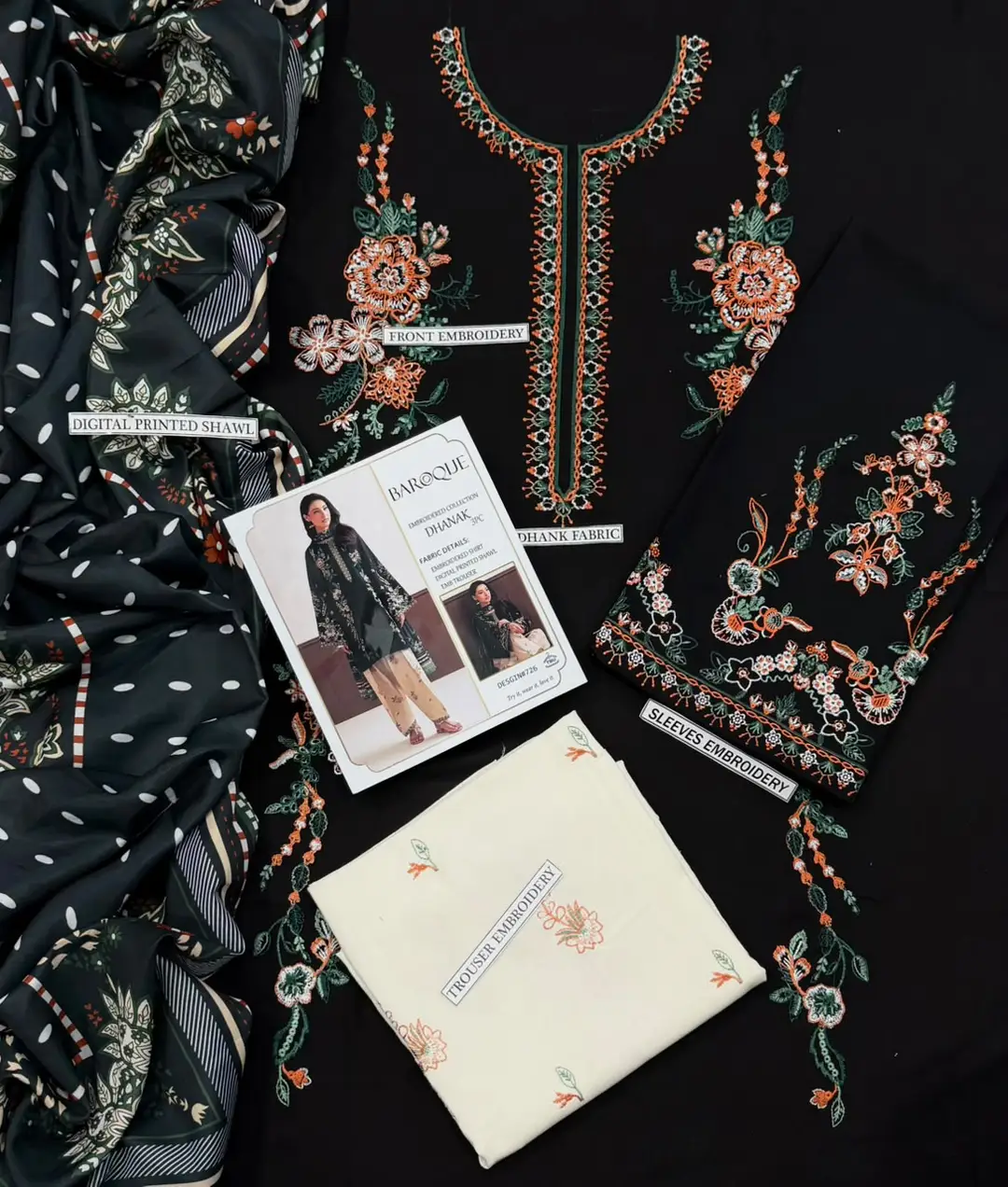 3 Pcs Women's Unstitched Embroidered Suit