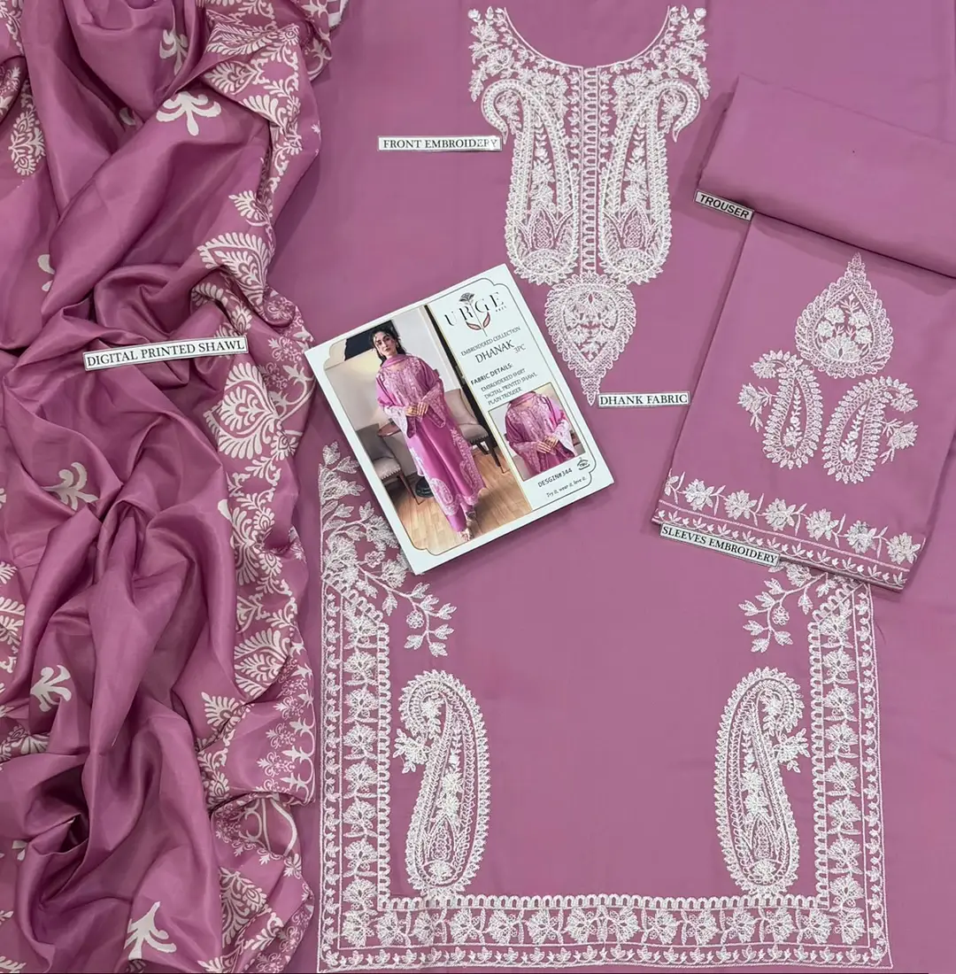 3 Pcs Women's Unstitched Embroidered Suit