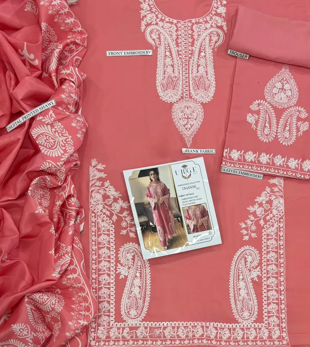 3 Pcs Women's Unstitched Embroidered Suit