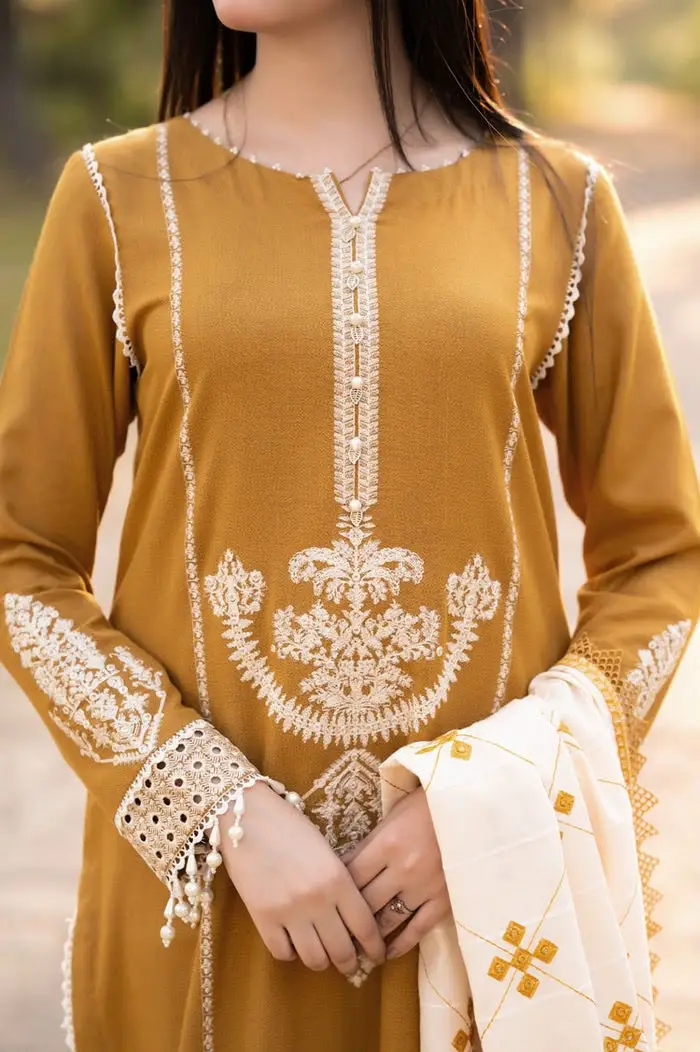3 Pcs Women's Unstitched Embroidered Suit
