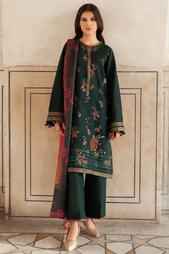 3 Pcs Women's Unstitched Embroidered Suit
