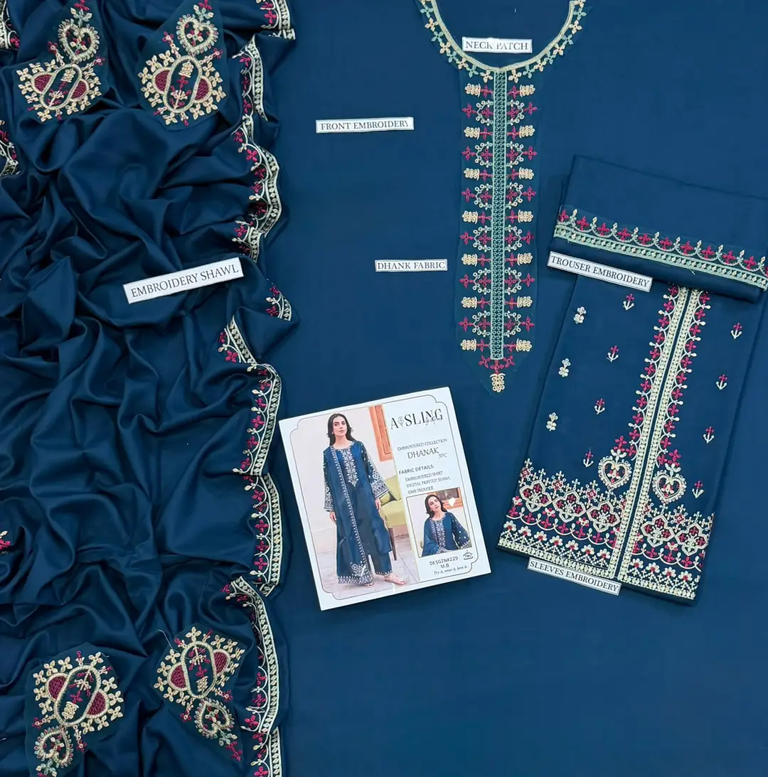 3 Pcs Women's Unstitched Embroidered Suit