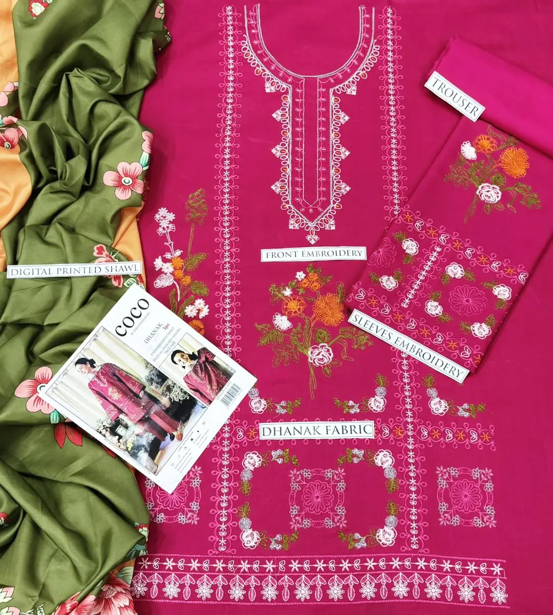 3 Pcs Women's Unstitched Embroidered Suit
