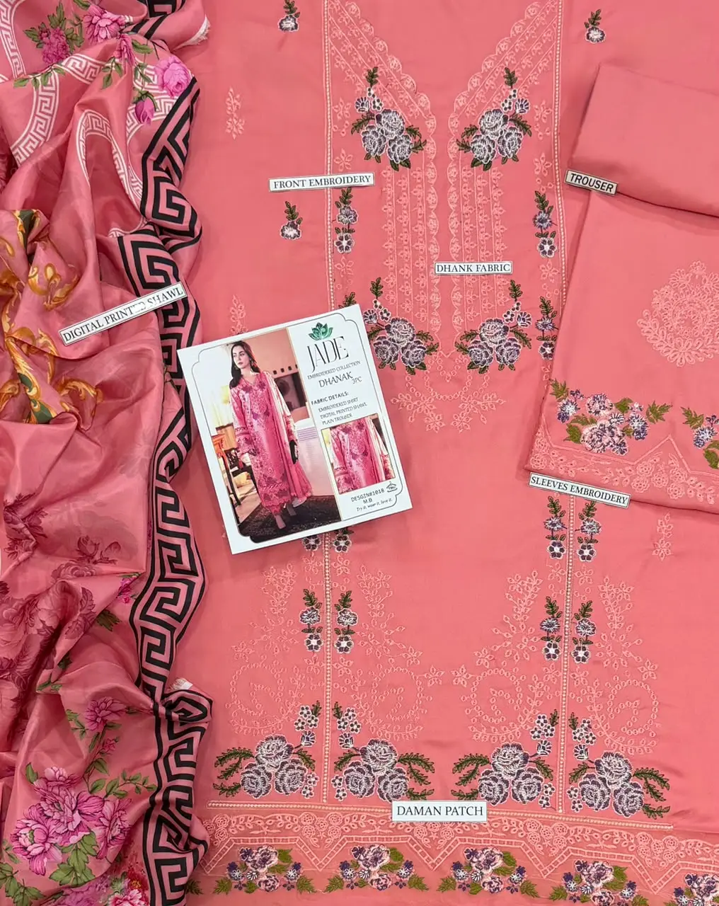 3 Pcs Women's Unstitched Embroidered Suit