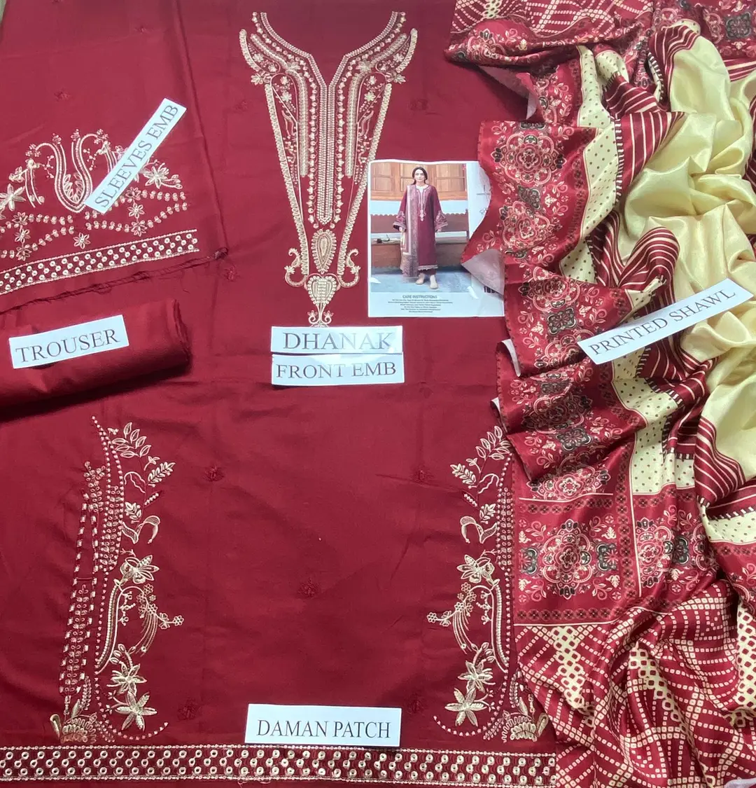 3 Pcs Women's Unstitched Embroidered Suit