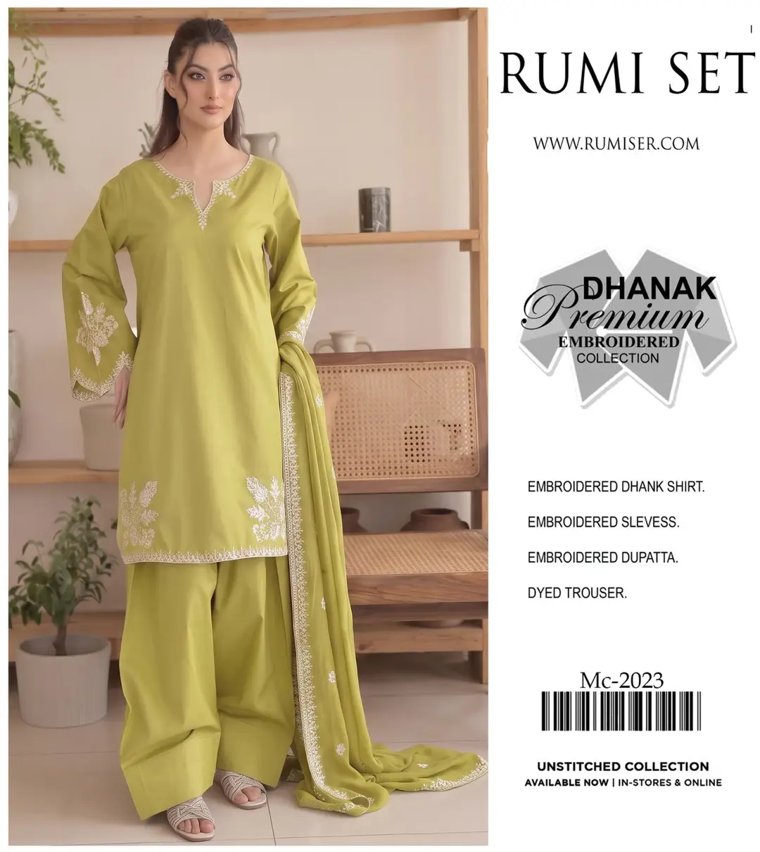 3 Pcs Women's Unstitched Embroidered Suit