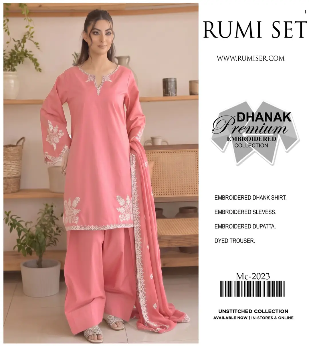 3 Pcs Women's Unstitched Embroidered Suit
