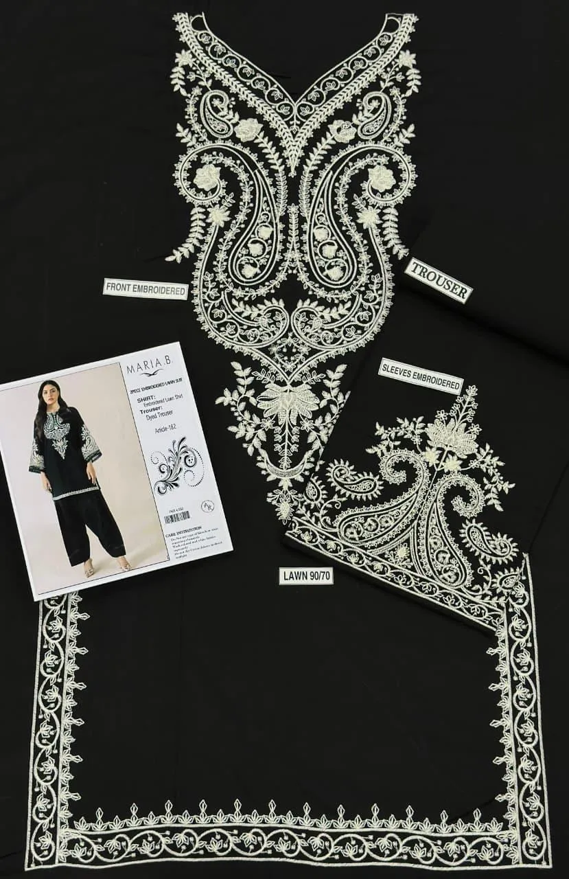 Black Embroidered 2-Piece Lawn Suit for Weddings Eid