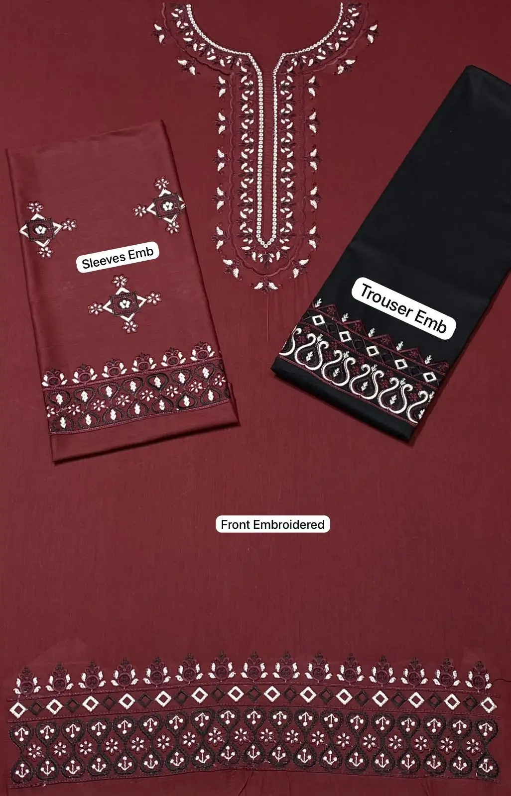 2 Pcs Women's Unstitched Embroidered Suit