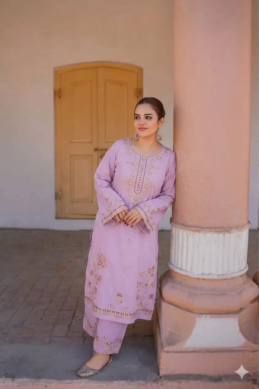 2 Pcs Women's Unstitched Embroidered Suit