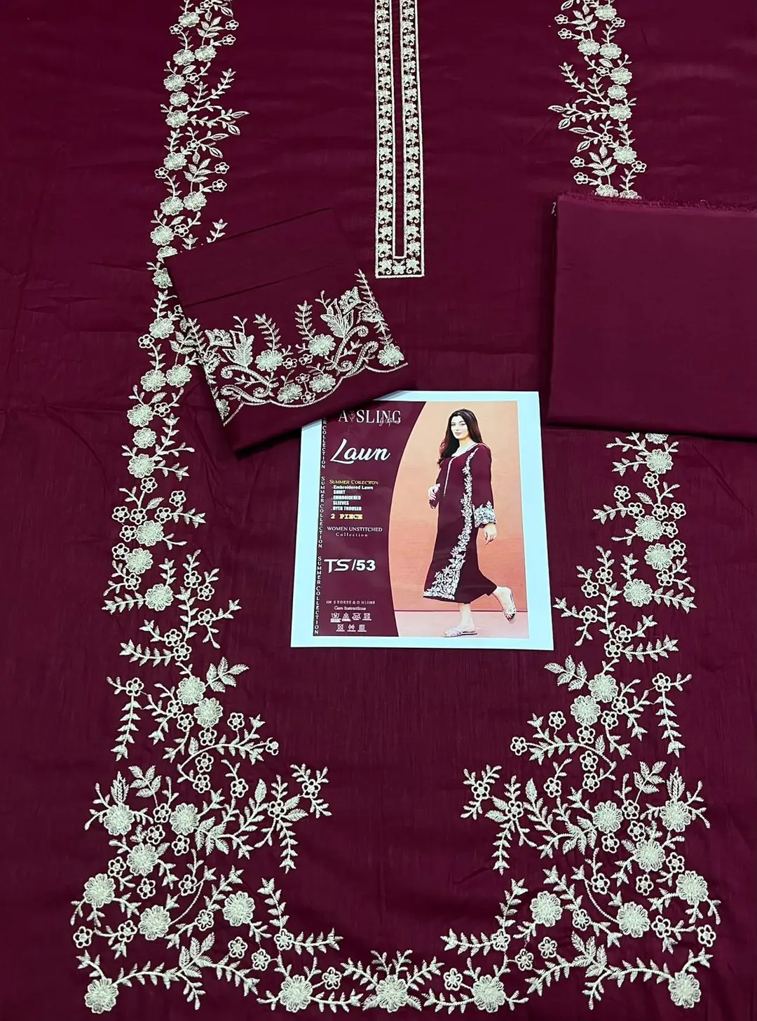 2 Pcs Women's Unstitched Embroidered Suit