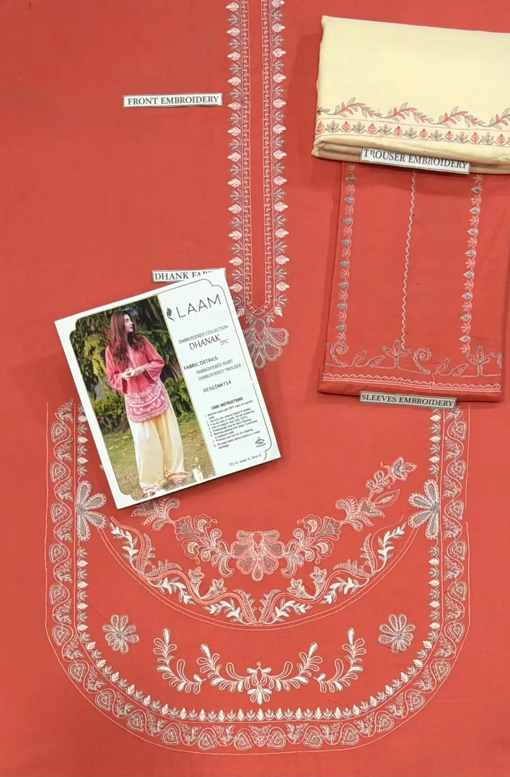 2 Pcs Women's Unstitched Embroidered Suit