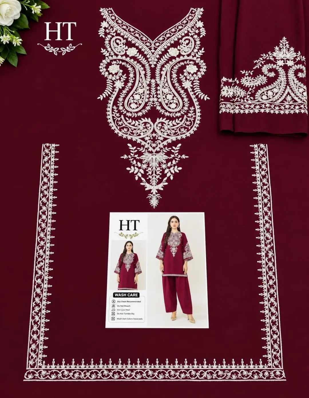2 Pcs Women's Unstitched Embroidered Suit