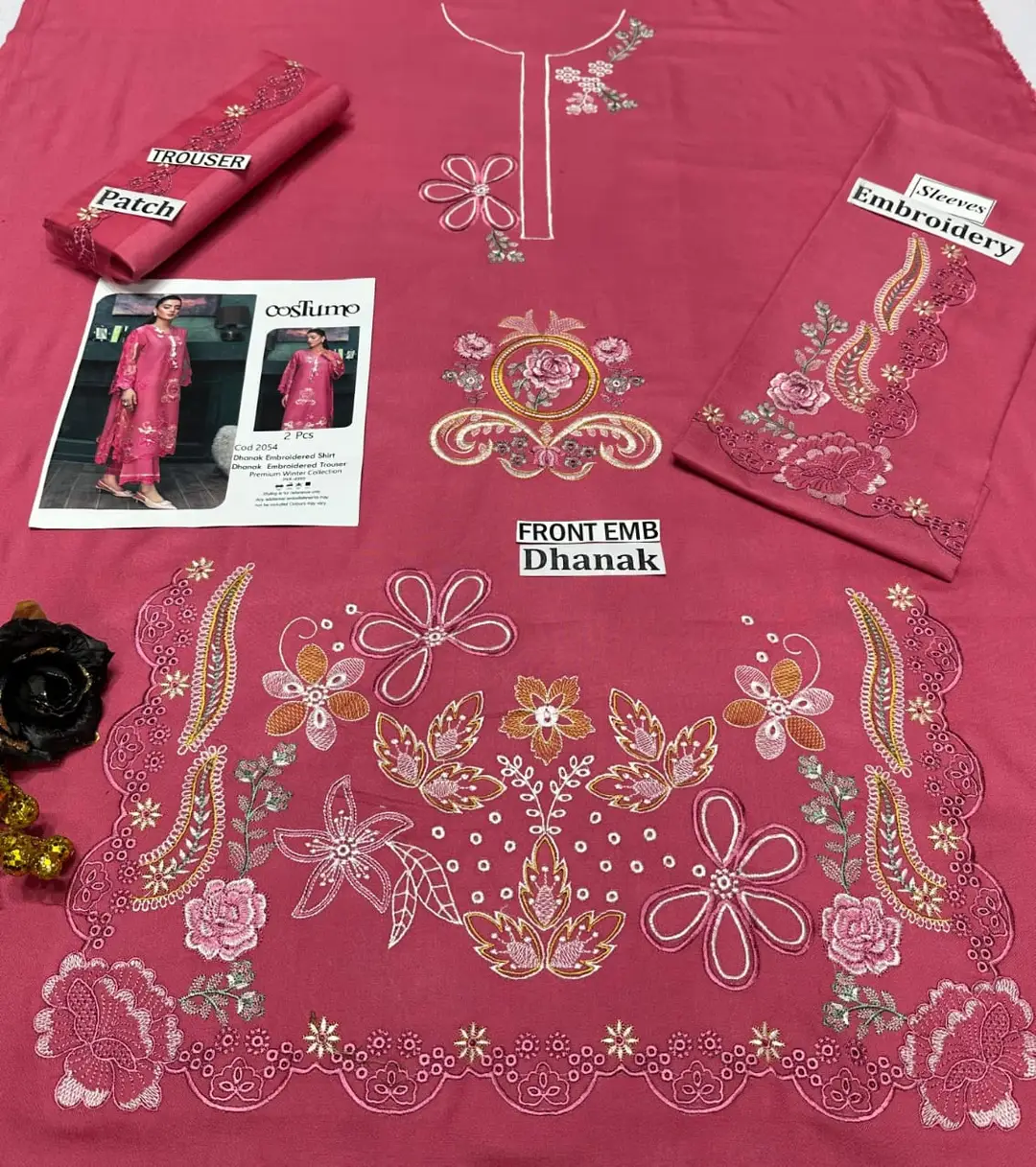 2 Pcs Women's Unstitched Embroidered Suit