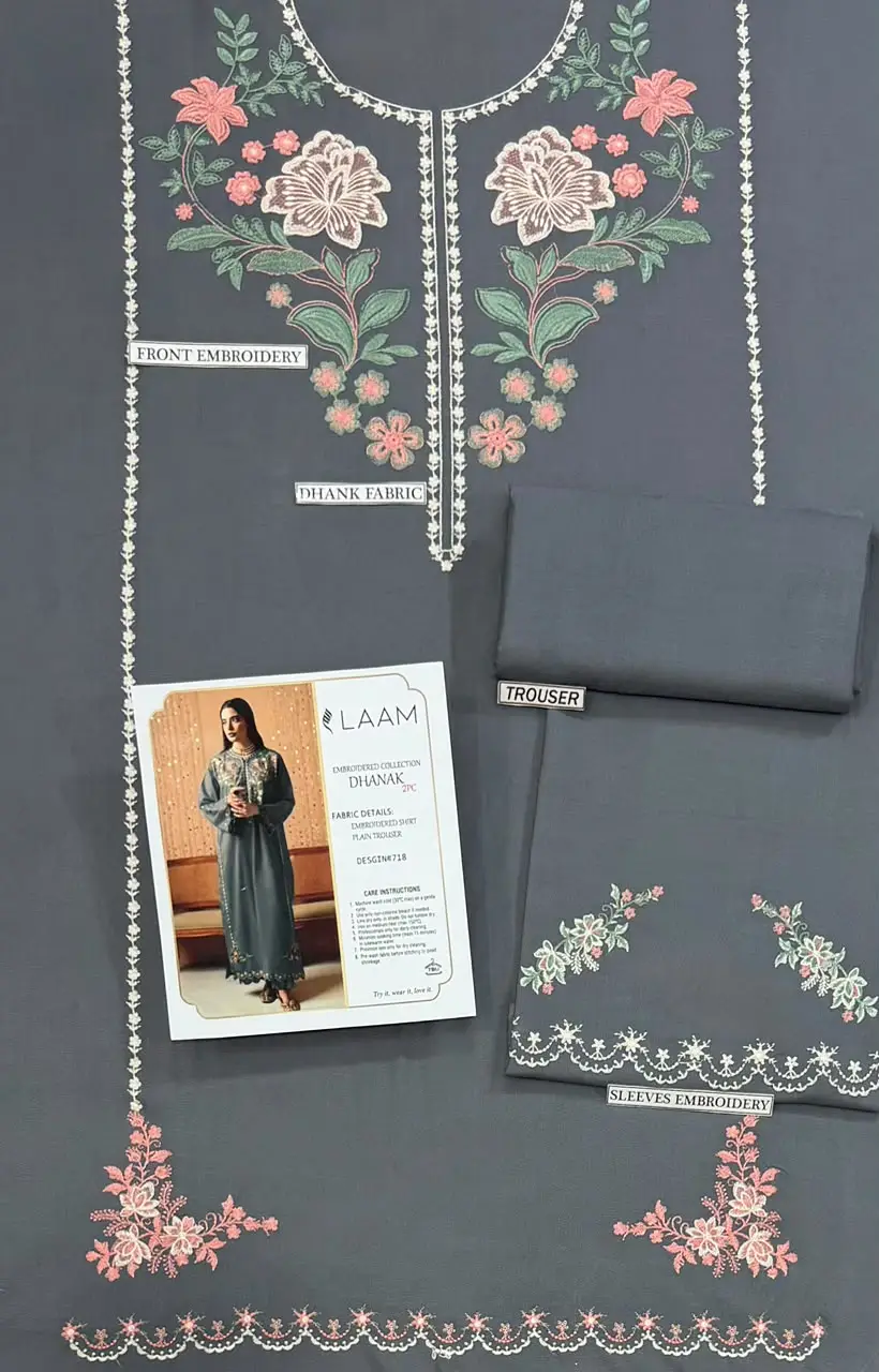 2 Pcs Women's Unstitched Embroidered Suit