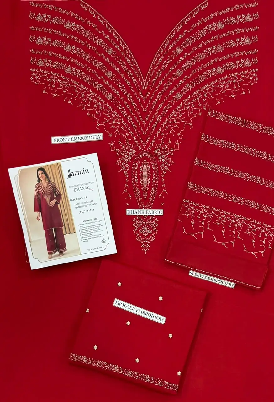 2 Pcs Women's Unstitched Embroidered Suit
