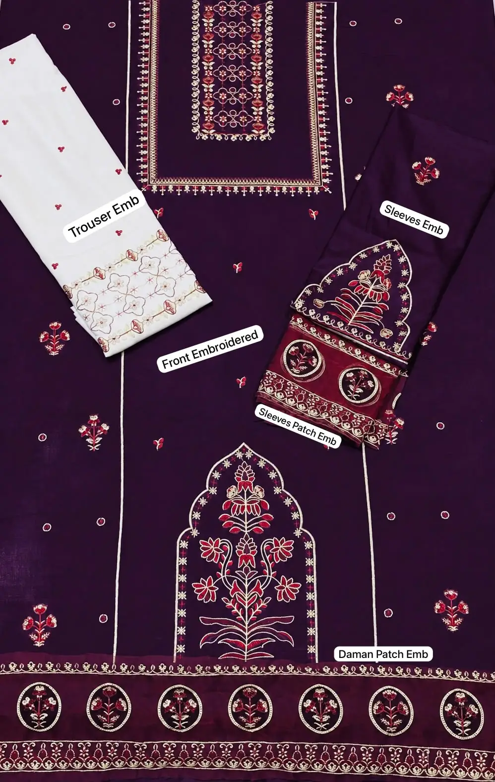 2 Pcs Women's Unstitched Embroidered Suit