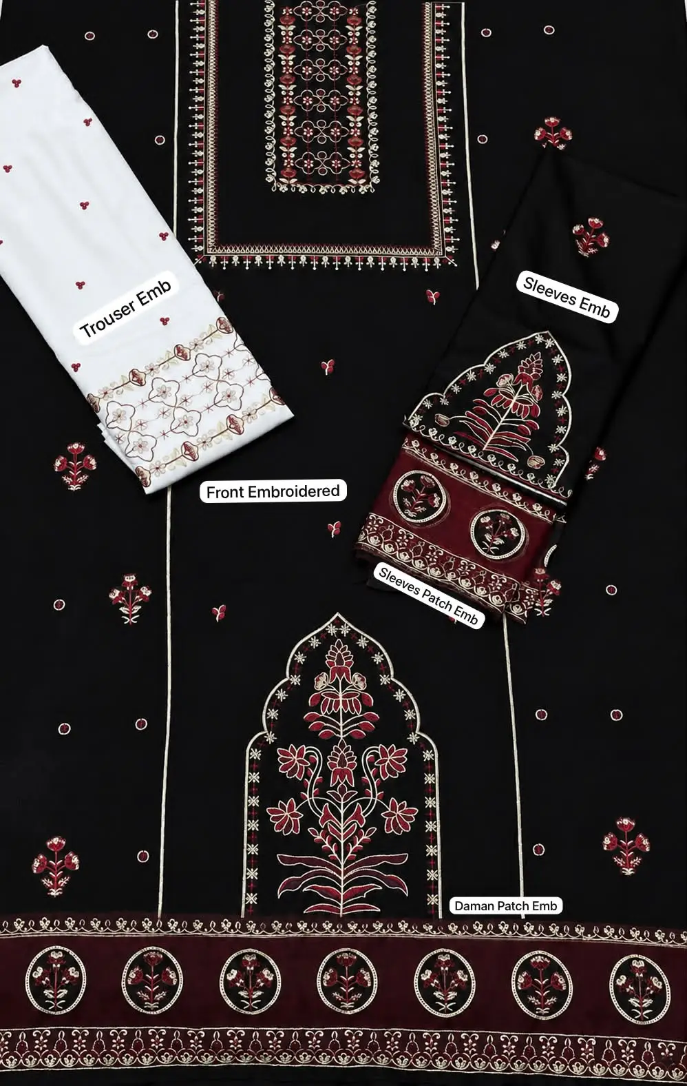 2 Pcs Women's Unstitched Embroidered Suit