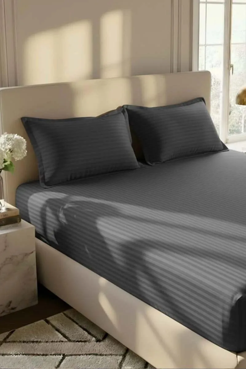 Grey Micro Cotton Double Bedsheet Set 3 Pcs