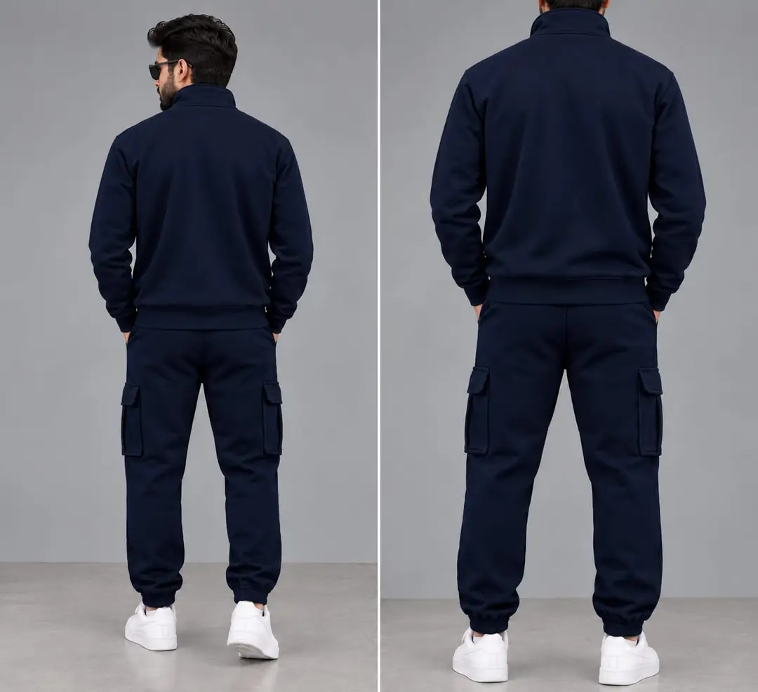 2 Pcs Men's Fleece Printed Zipper Track Suit