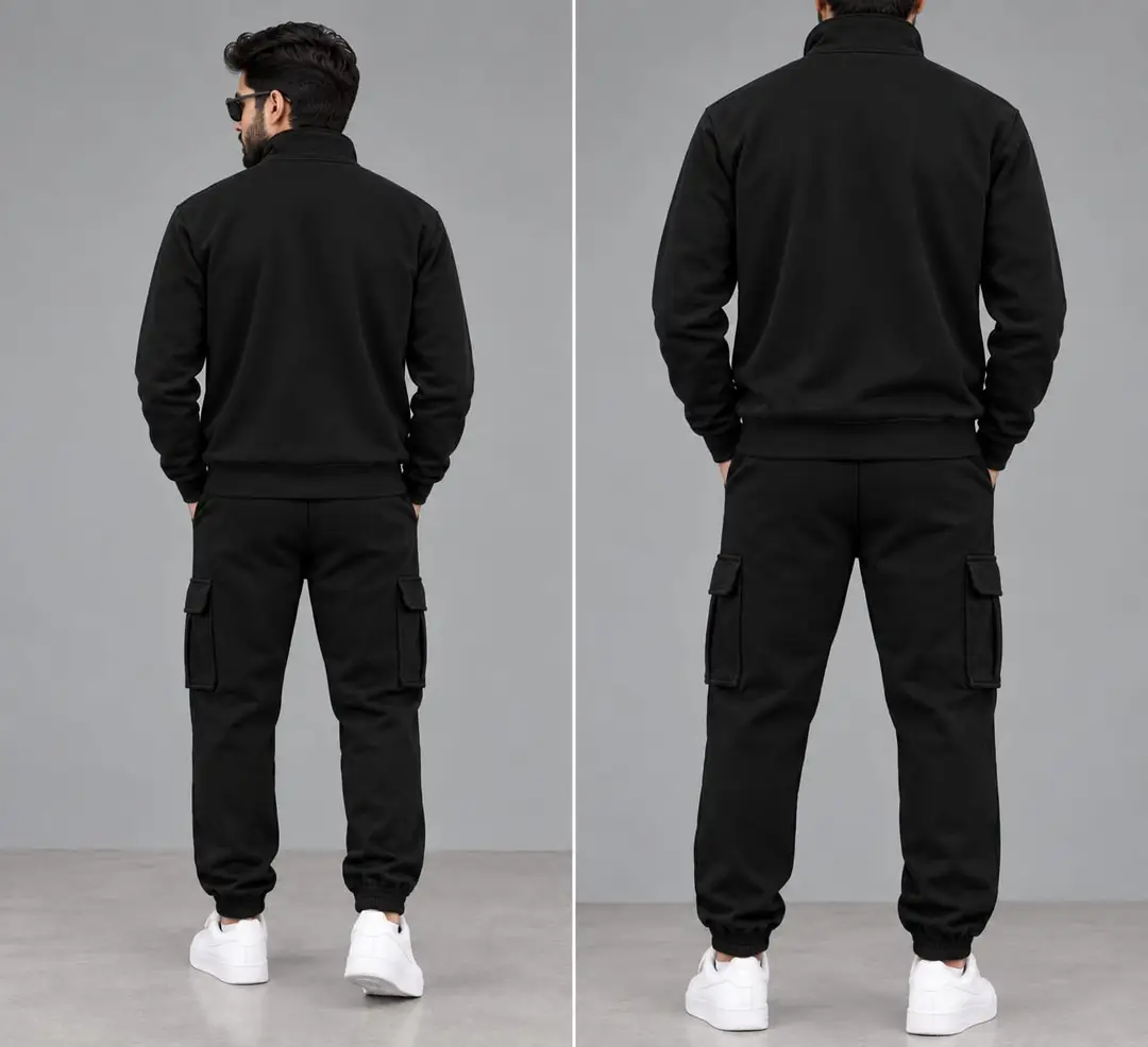 2 Pcs Men's Fleece Printed Zipper Track Suit