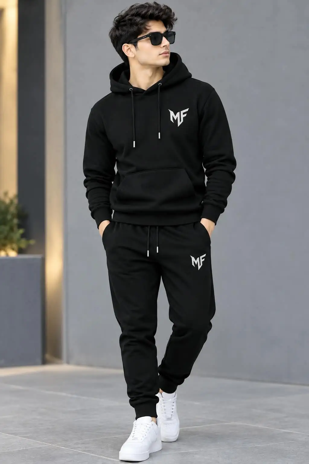 2 Pcs Men's Fleece Printed Hoodie Track Suit