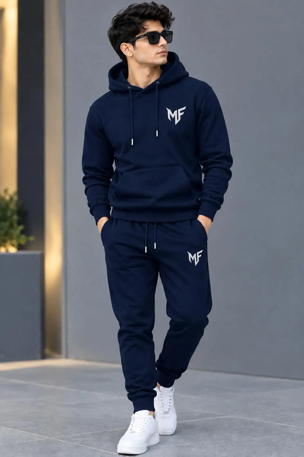2 Pcs Men's Fleece Printed Hoodie Track Suit