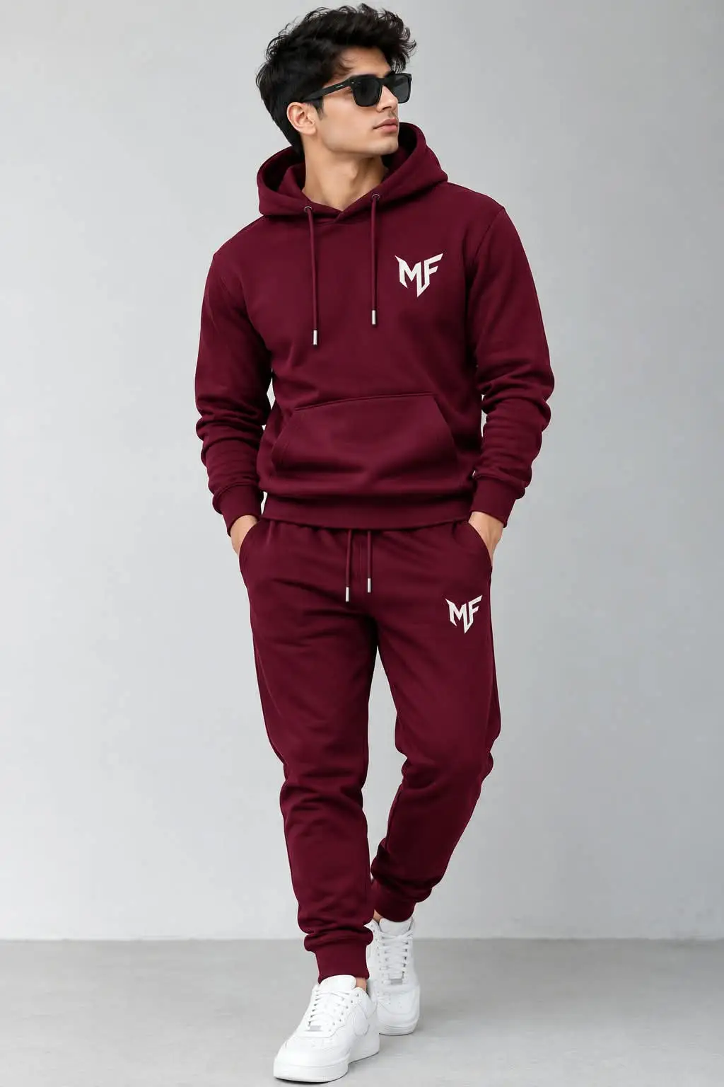 2 Pcs Men's Fleece Printed Hoodie Track Suit