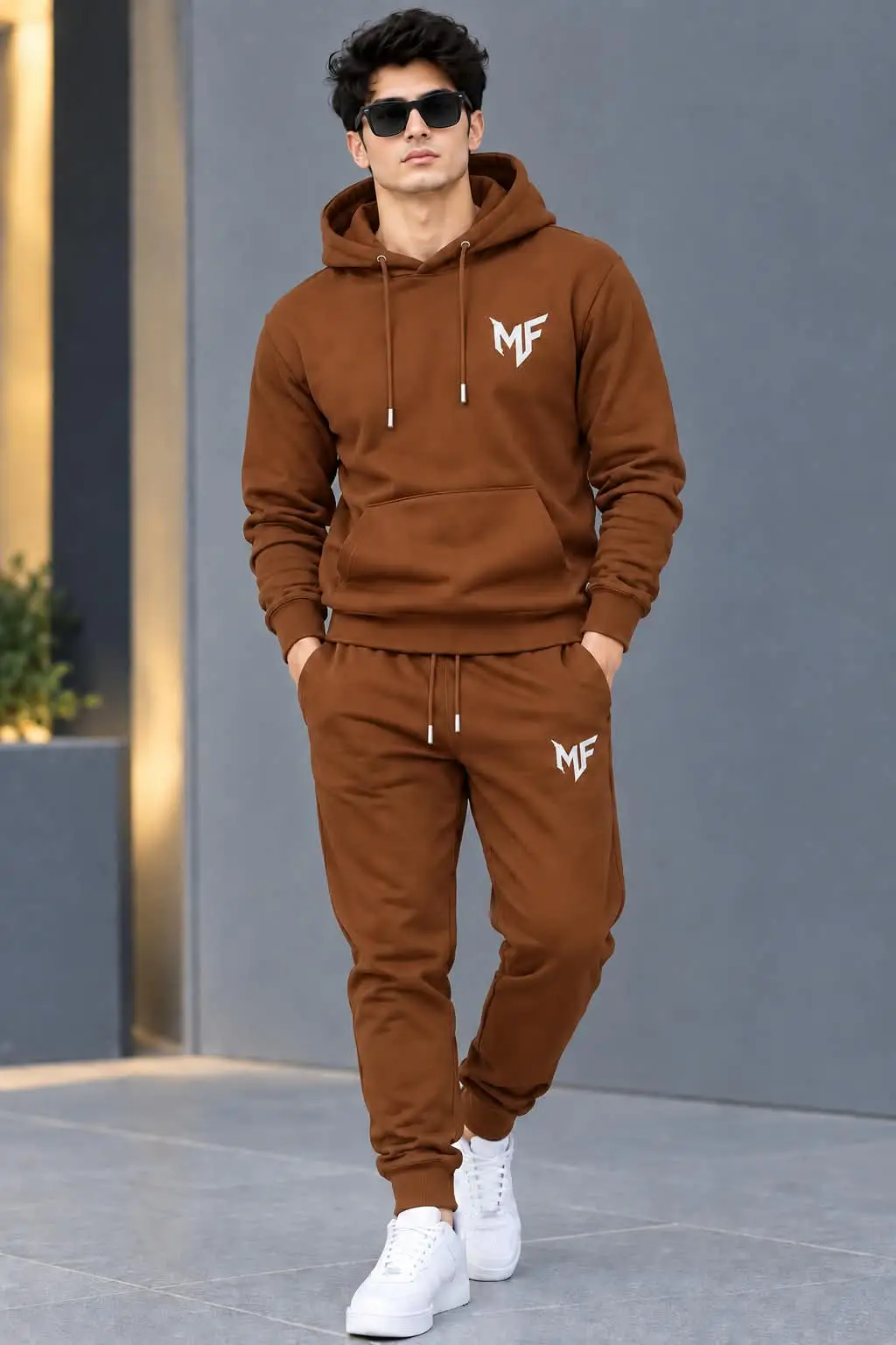 2 Pcs Men's Fleece Printed Hoodie Track Suit