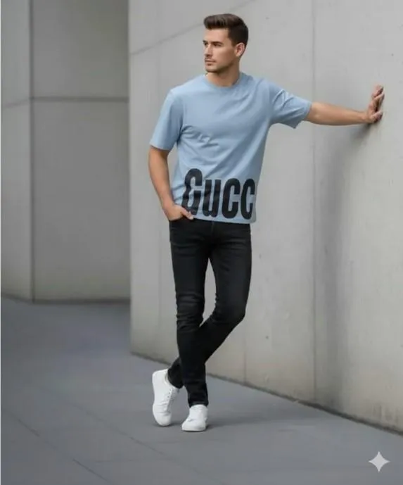 Men's Blue Printed Dri Fit T-Shirt Round Neck Small to X-Large