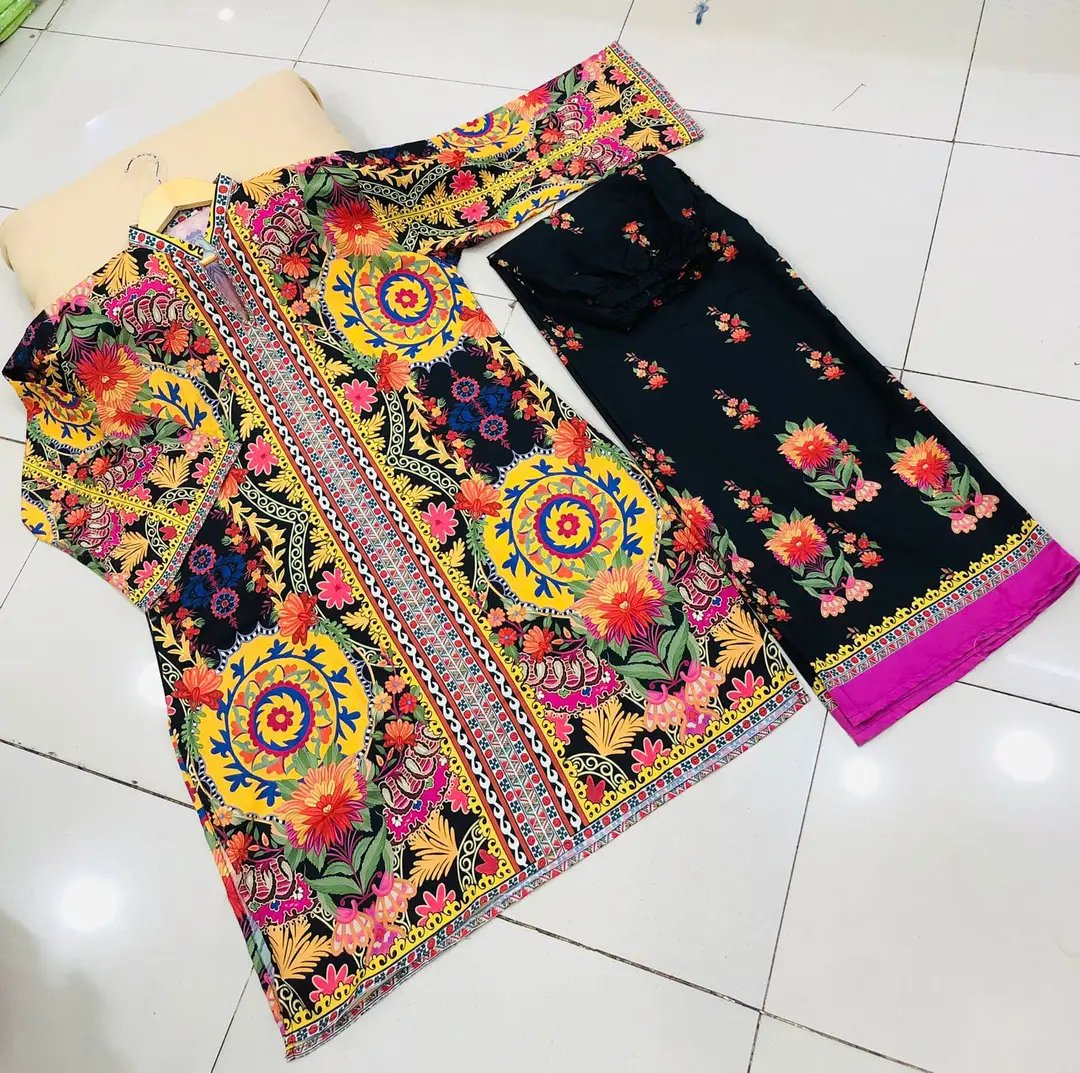 2 Pcs Women's Stitched PRINTED SHIRT WITH PRINTED FLAPPER 2 PCS SWISS LAWN