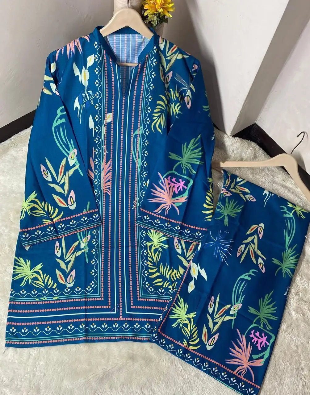 2 Pcs Women's Stitched Doria Lawn Printed Shirt And Trouser
