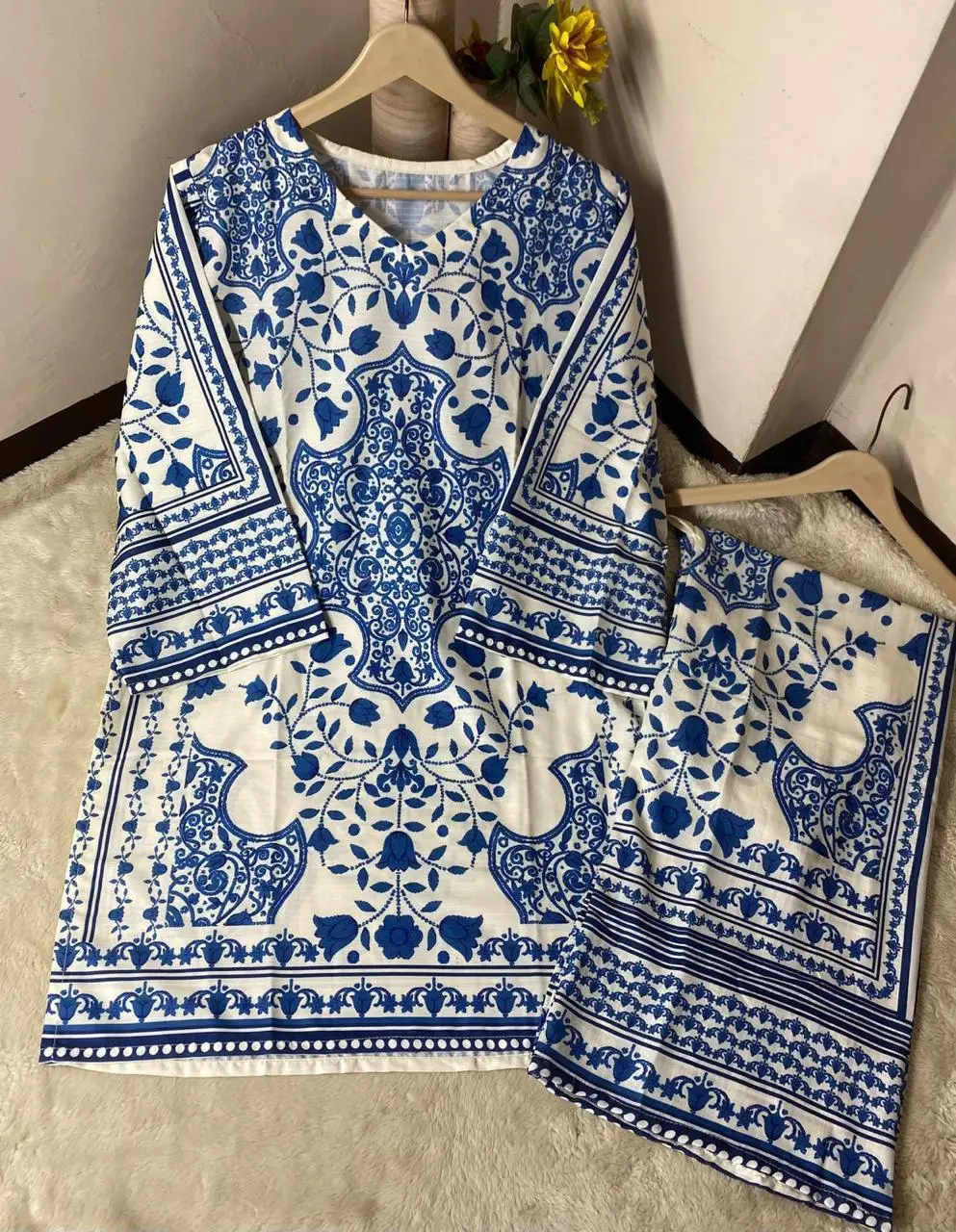 2 Pcs Women's Stitched Doria Lawn Printed Shirt And Trouser