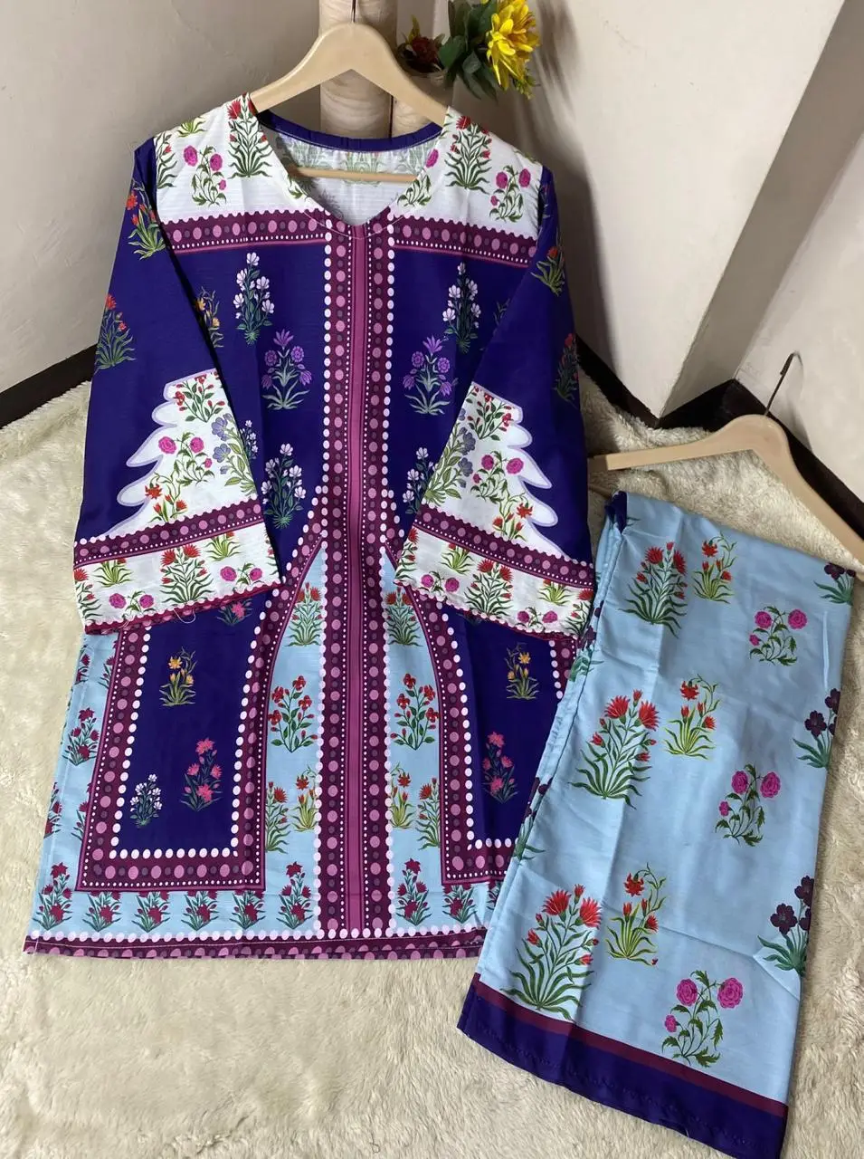 2 Pcs Women's Stitched Doria Lawn Printed Shirt And Trouser