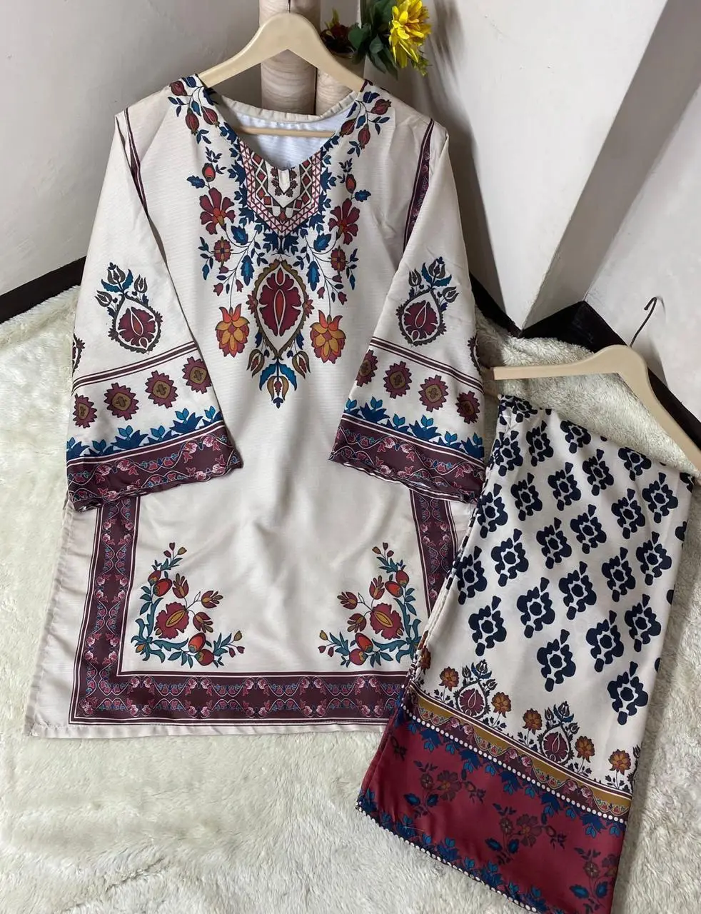 2 Pcs Women's Stitched Doria Lawn Printed Shirt And Trouser