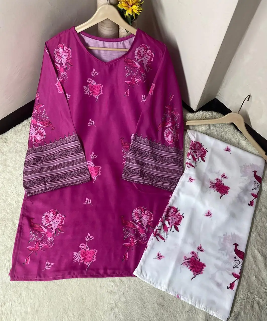 2 Pcs Women's Stitched Doria Lawn Printed Shirt And Trouser