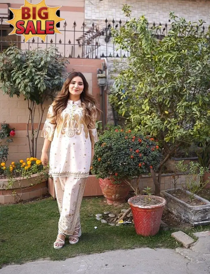 2 Pcs Women's Stitched Swiss Lawn Printed Co-Ord Set