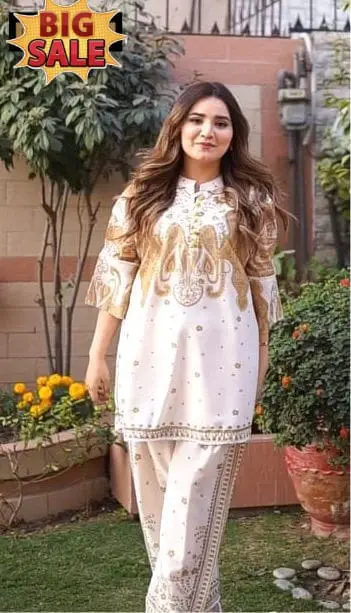 2 Pcs Women's Stitched Swiss Lawn Printed Co-Ord Set