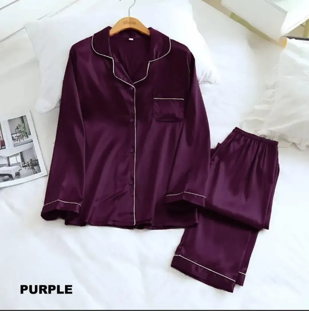 Purple Silk 3PC Night Suit for Women