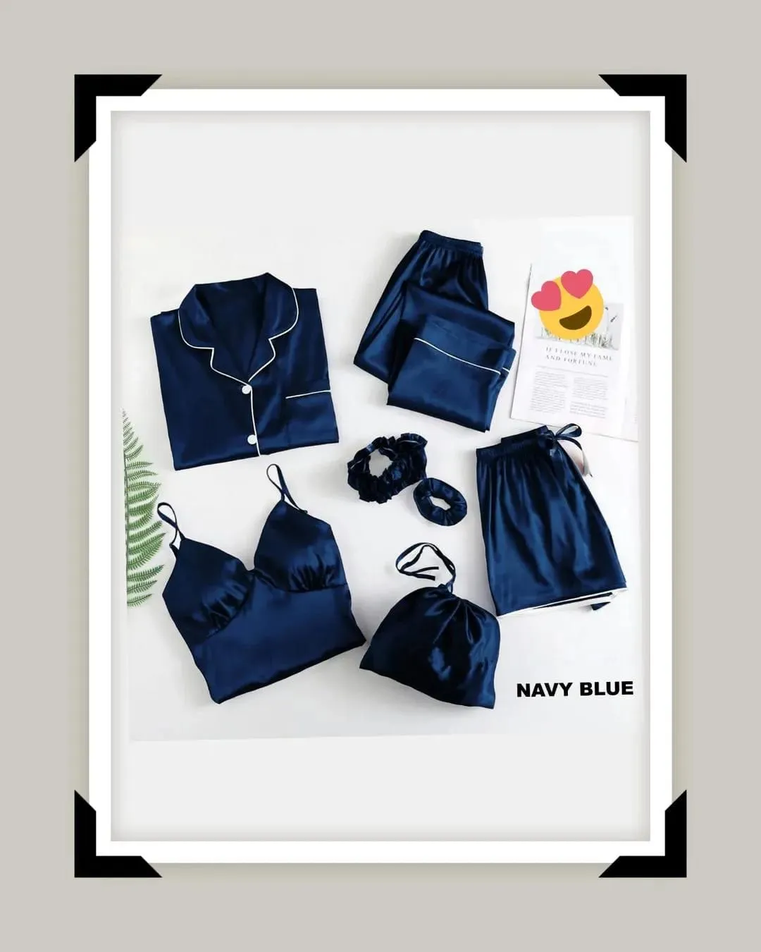 7 Pcs Women's StitchedNight suits Piping WorkOn Shirt Trouser ShortWith Seven Pieces NightwearSet
