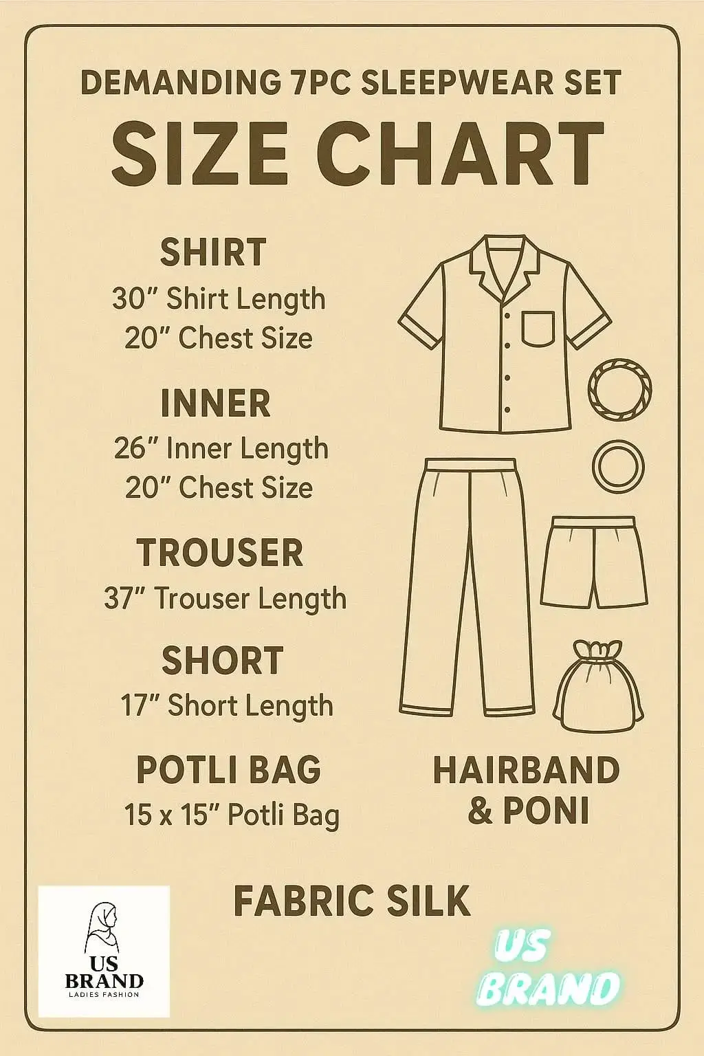 7 Pcs Women's Stitched Silk Piping Work On Shirt Trouser Short With Seven Pieces Nightwear Set