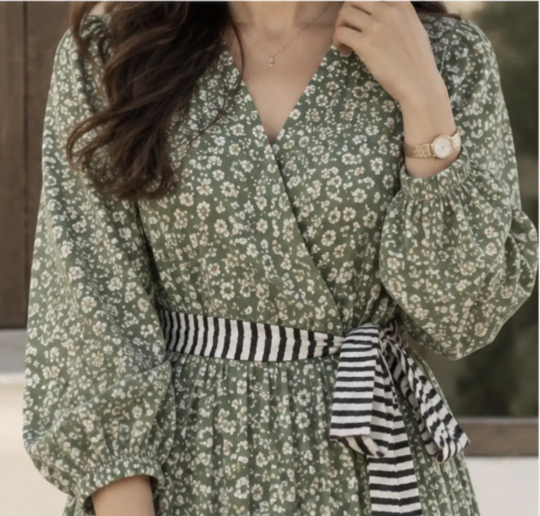 Green Floral Linen Maxi Dress Winter Wear